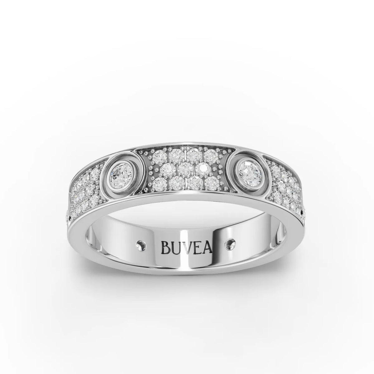 Round accent diamond band featuring 0.67 CT of lab grown diamonds set in 18K gold, showcasing a wide-profile design.
