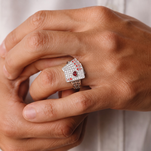 0.69 CT Royal Flush Playing Cards Lab Grown Diamond Ring, worn on the hand 2