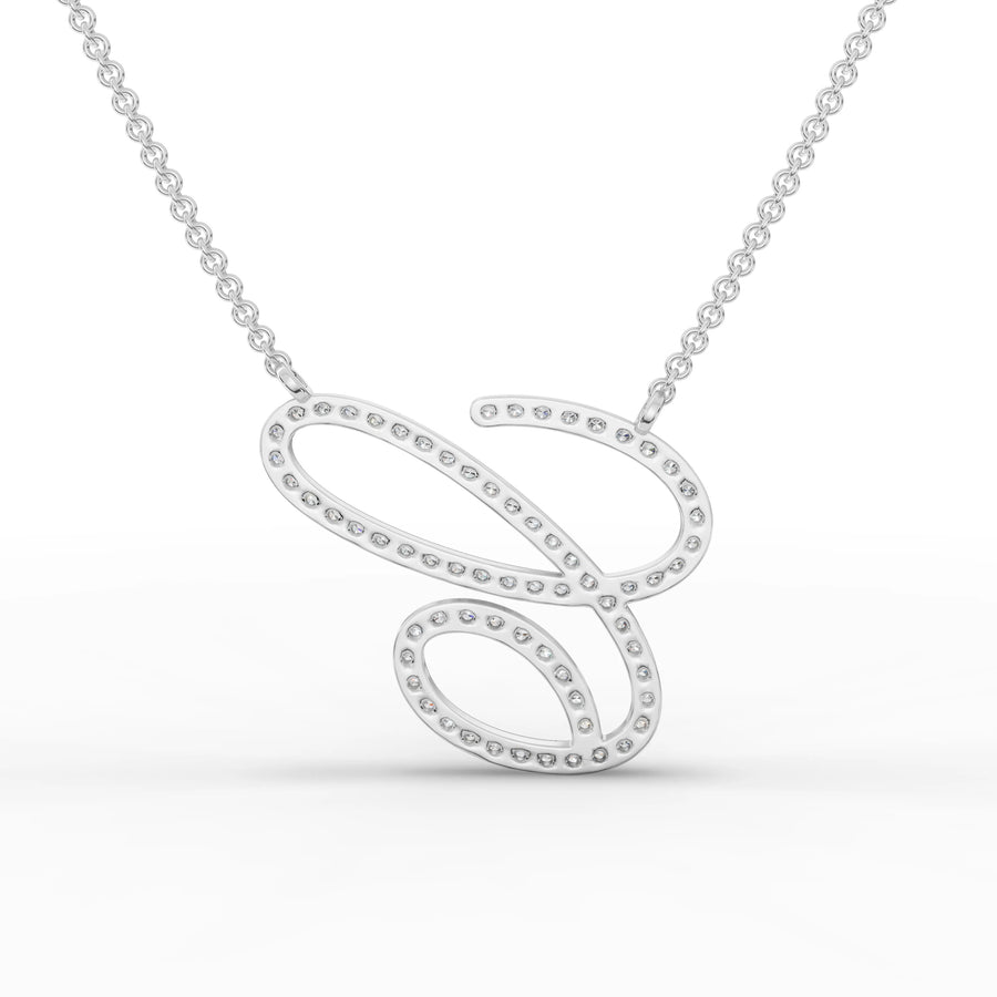 Elegant 0.71 Ct round lab-grown diamond initial pendant in 18k gold, featuring a graceful letter design and fine link chain.