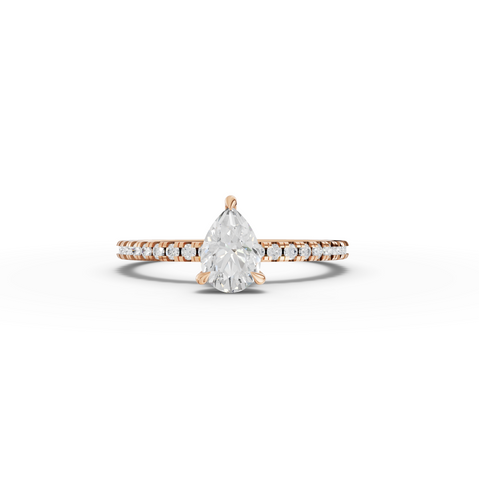 0.72 CT Pear Hidden Halo Pavé Lab Grown Diamond Ring in yellow gold