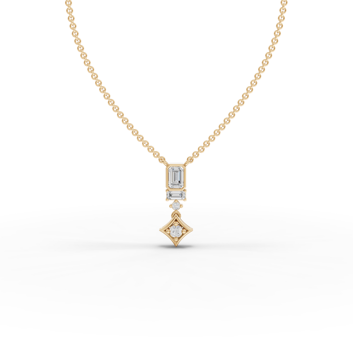 0.75 CT Emerald Lab Grown Diamond Statement Drop Necklace in yellow gold