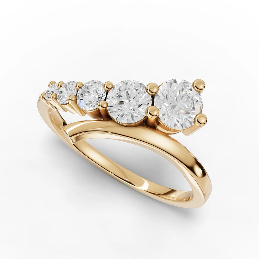 0.77 Ct Round Five Stone Diamond Lab Grown Diamond Ring in yellow gold, view 2