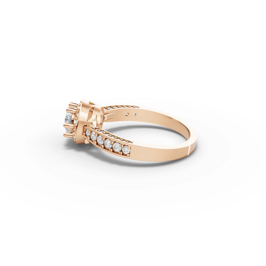 0.82 CT Round Halo With Pavé Lab Grown Diamond Band Ring in rose gold, view 2