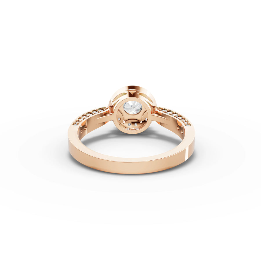 0.82 CT Round Halo With Pavé Lab Grown Diamond Band Ring in rose gold, view 3