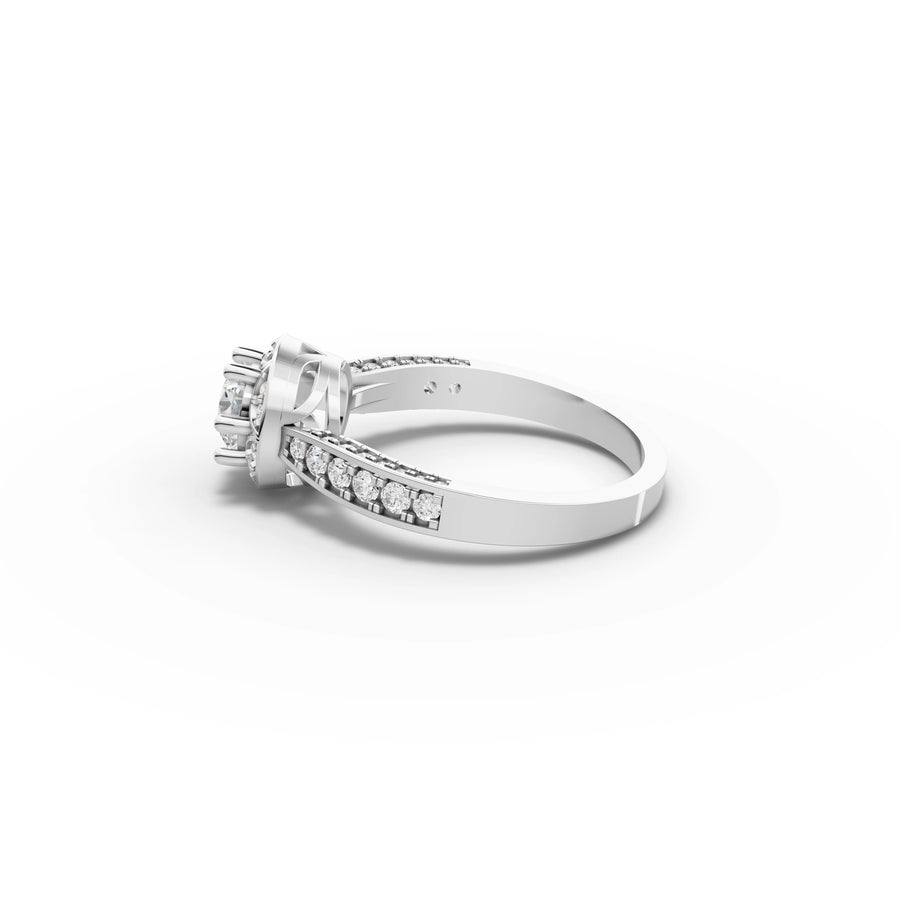 0.82 CT Round Halo With Pavé Lab Grown Diamond Band Ring in white gold, view 2