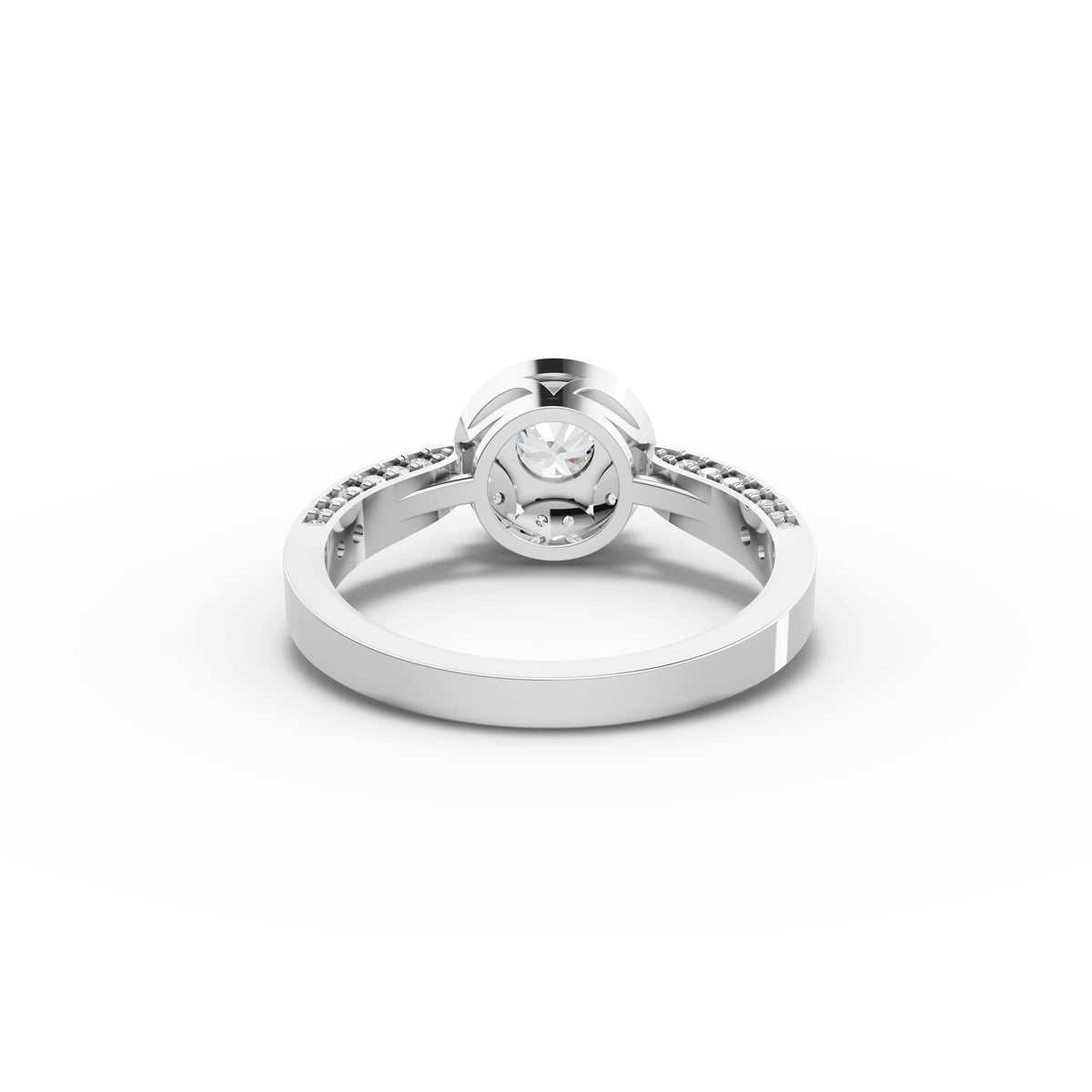 0.82 CT Round Halo With Pavé Lab Grown Diamond Band Ring in white gold, view 3