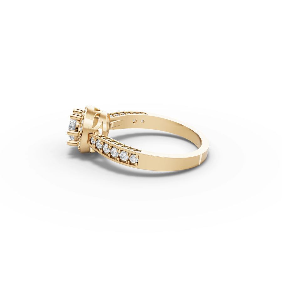 0.82 CT Round Halo With Pavé Lab Grown Diamond Band Ring in yellow gold, view 2