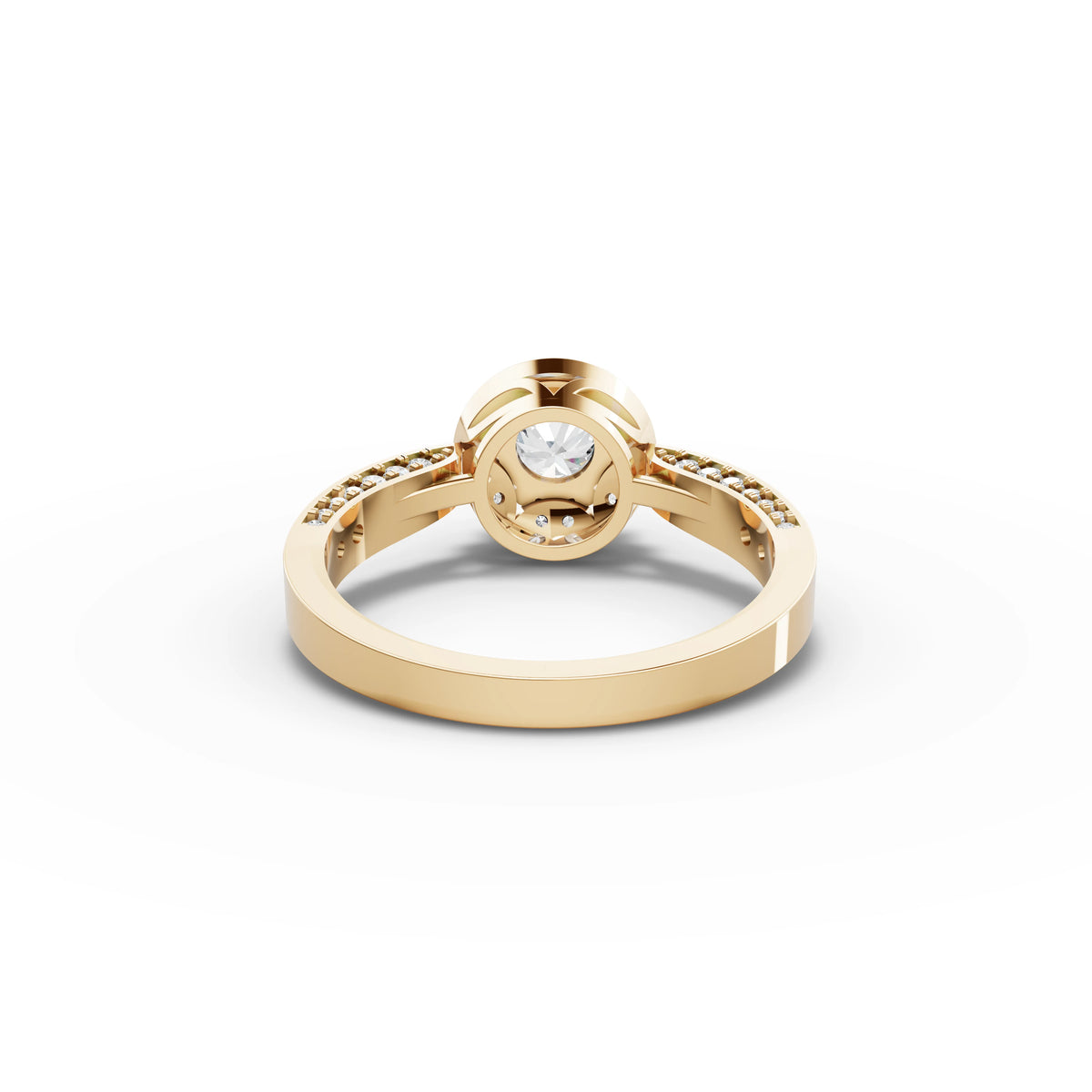 0.82 CT Round Halo With Pavé Lab Grown Diamond Band Ring in yellow gold, view 3