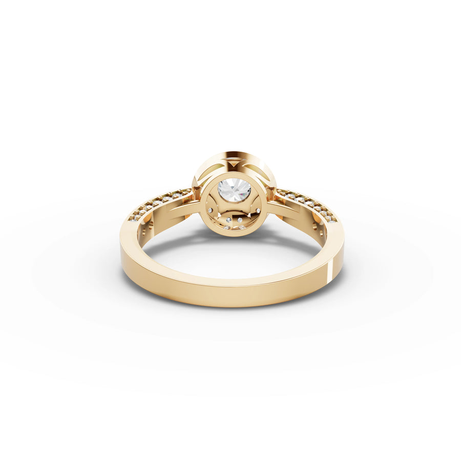0.82 CT Round Halo With Pavé Lab Grown Diamond Band Ring in yellow gold, view 3
