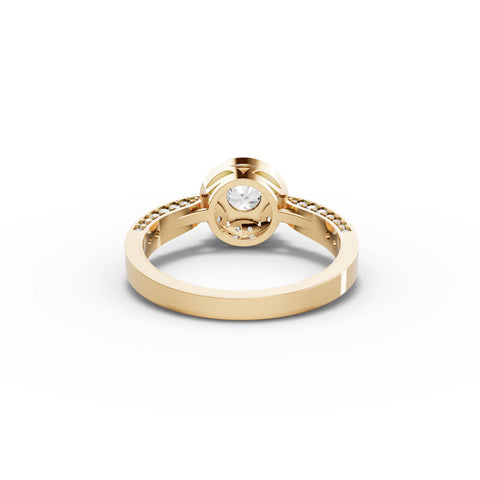 0.82 CT Round Halo With Pavé Lab Grown Diamond Band Ring in yellow gold, view 3