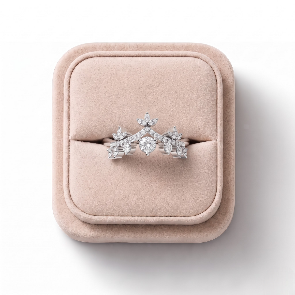 0.83 CT Round Crown Statement Lab Grown Diamond Ring, on a white background