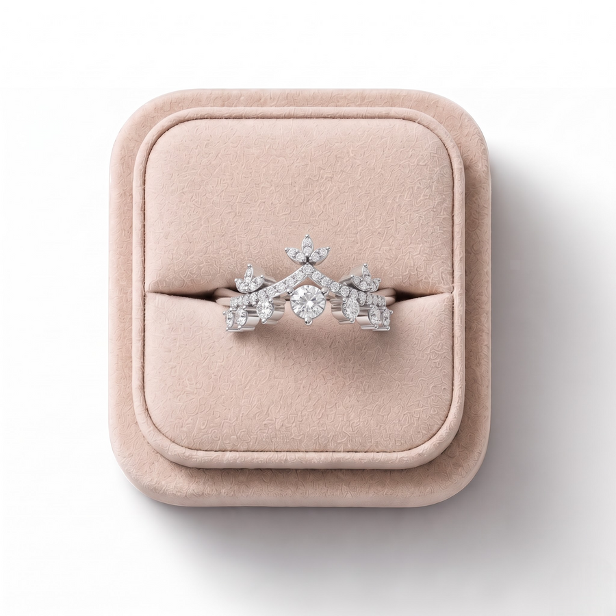 0.83 CT Round Crown Statement Lab Grown Diamond Ring, on a white background