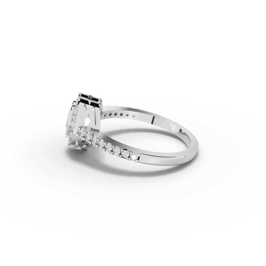 0.84 CT Heart Halo Pavé Lab Grown Diamond Band Ring in white gold, view 2