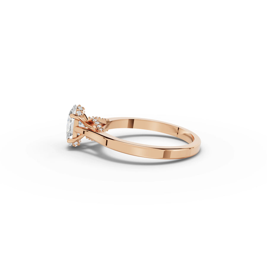 0.86 CT Oval Hidden Halo Lab Grown Diamond Ring in rose gold, view 2