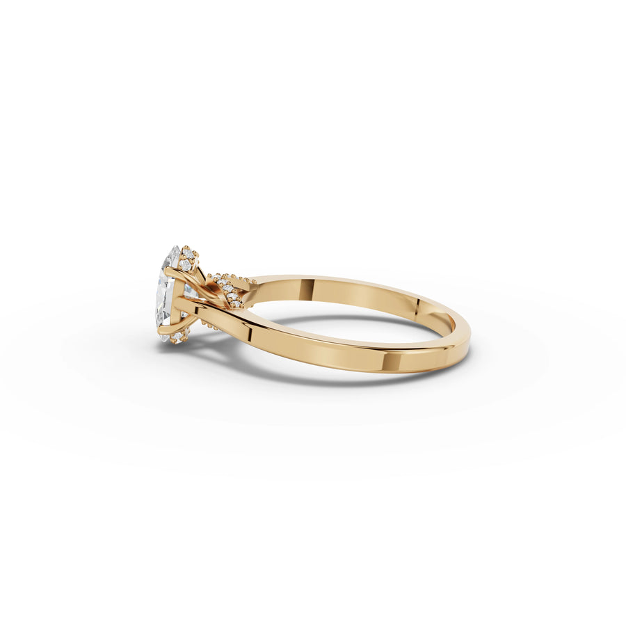 0.86 CT Oval Hidden Halo Lab Grown Diamond Ring in yellow gold, view 2