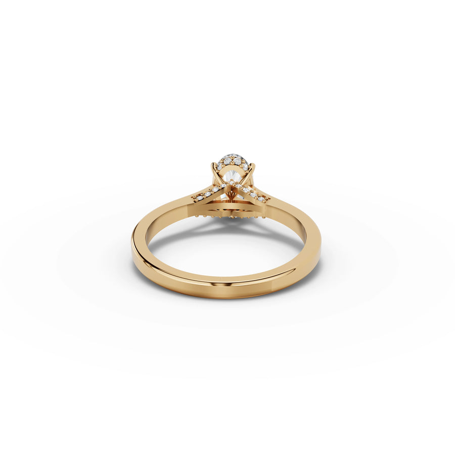 0.86 CT Oval Hidden Halo Lab Grown Diamond Ring in yellow gold, view 3