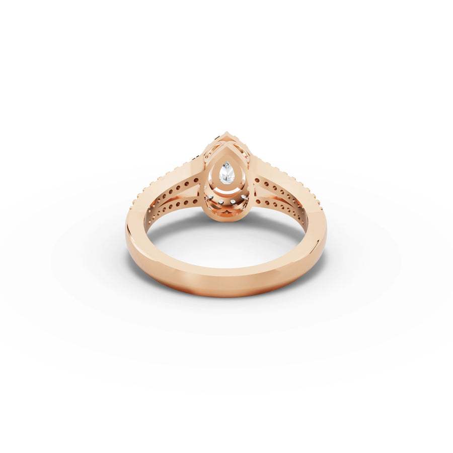 0.87 CT Pear Solitaire Halo Pavé Lab Grown Diamond Band Ring in rose gold, view 3