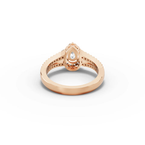 0.87 CT Pear Solitaire Halo Pavé Lab Grown Diamond Band Ring in rose gold, view 3
