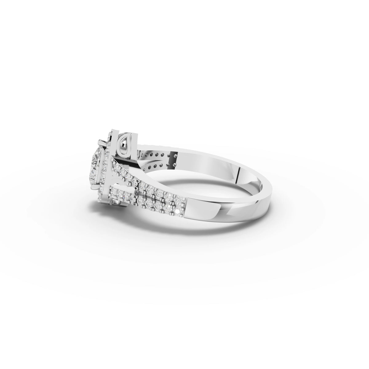 0.87 CT Pear Solitaire Halo Pavé Lab Grown Diamond Band Ring in white gold, view 2
