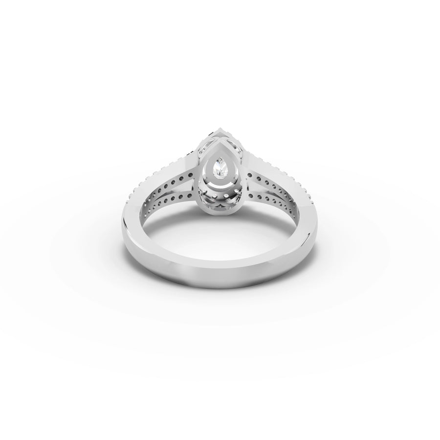 0.87 CT Pear Solitaire Halo Pavé Lab Grown Diamond Band Ring in white gold, view 3