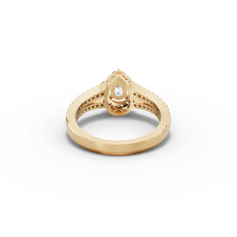 0.87 CT Pear Solitaire Halo Pavé Lab Grown Diamond Band Ring in yellow gold, view 3