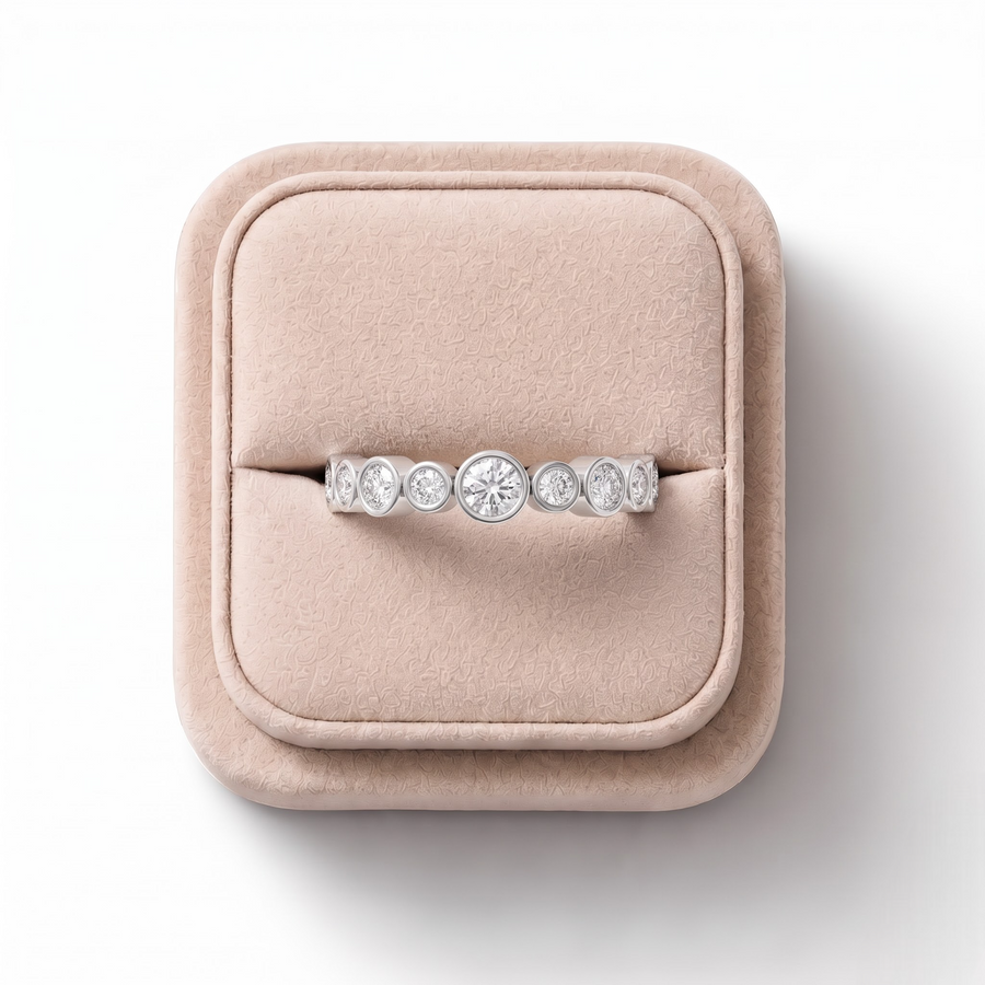 0.87 CT Round Bezel Full Eternity Lab Grown Diamond Band, on a white background