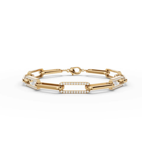 0.88 Ct round pavé link diamond bracelet in 18K gold, featuring elongated links and rows of round lab-grown diamonds.