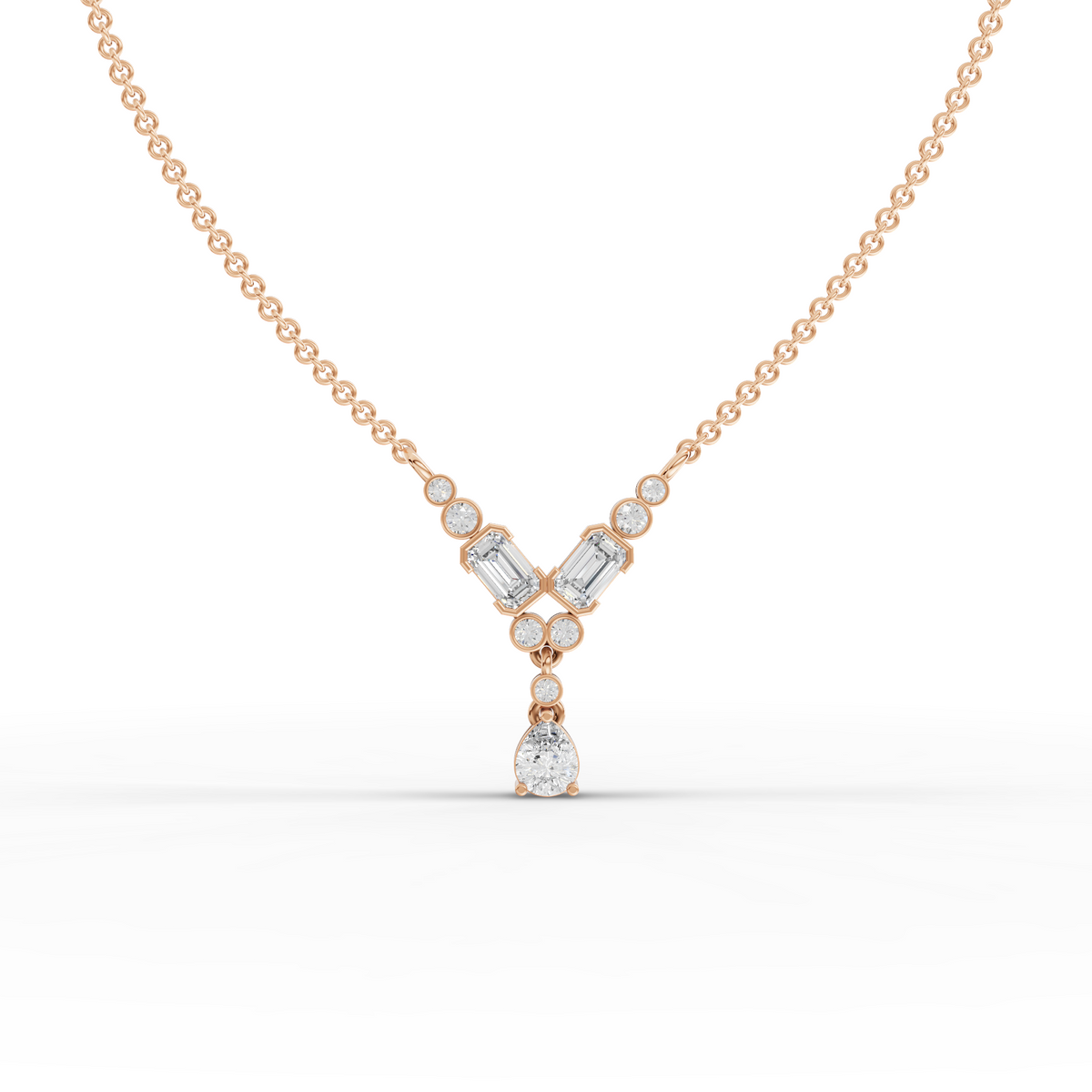 0.89 CT Emerald Pear Lab Grown Diamond Drop Pendant in rose gold