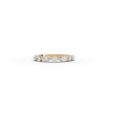 0.89 CT Marquise and Round Lab Diamond Half Eternity Band in yellow gold