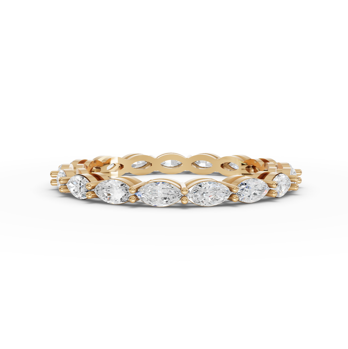 0.89 CT Marquise Basket Set Full Eternity Lab Grown Diamond Ring in yellow gold