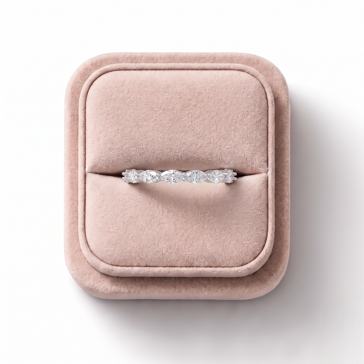 0.89 CT Marquise Basket Set Full Eternity Lab Grown Diamond Ring, on a white background