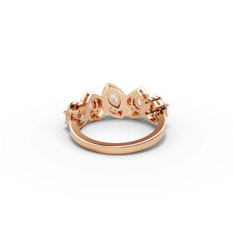 Lab-grown marquise cluster ring rose gold close-up