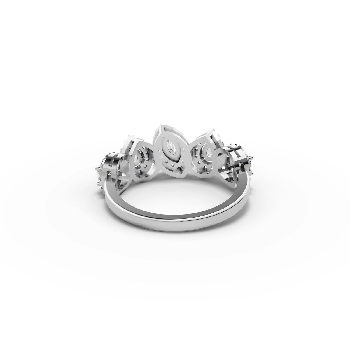 Lab-grown marquise cluster ring white gold close-up