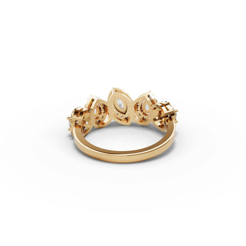 Lab-grown marquise cluster ring yellow gold close-up