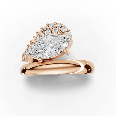 Lab-grown marquise swirl ring rose gold close-up