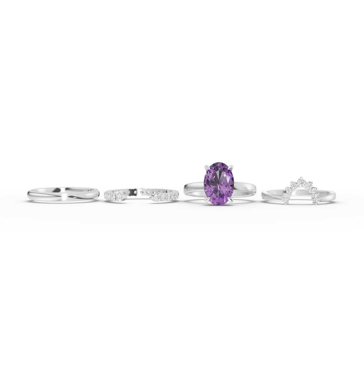 0.92 CT Oval Amethyst With Side Band Lab Grown Diamond Bridal Set, view 2