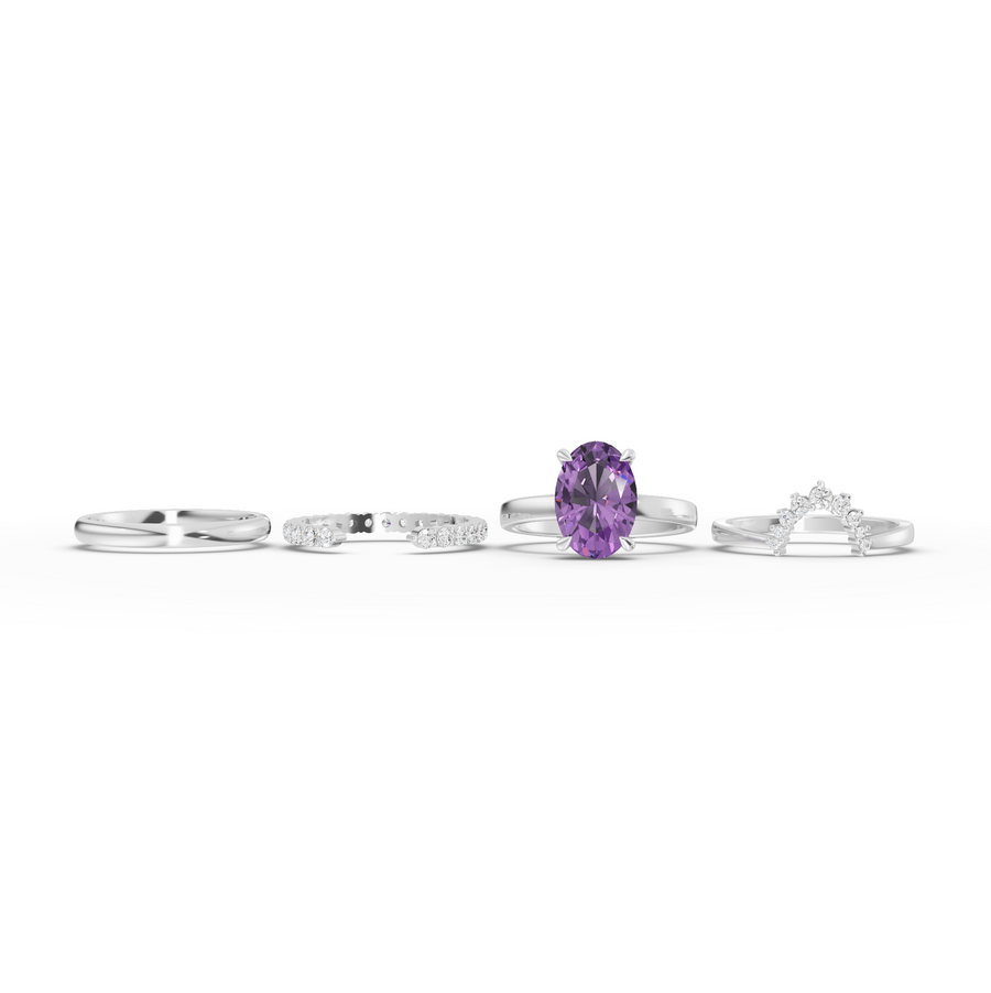 0.92 CT Oval Amethyst With Side Band Lab Grown Diamond Bridal Set, view 2