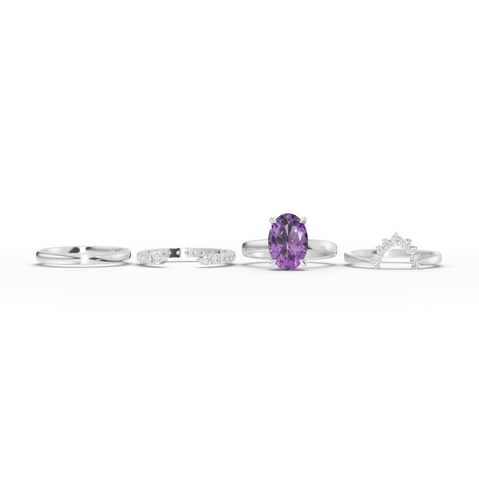 0.92 CT Oval Amethyst With Side Band Lab Grown Diamond Bridal Set, view 2