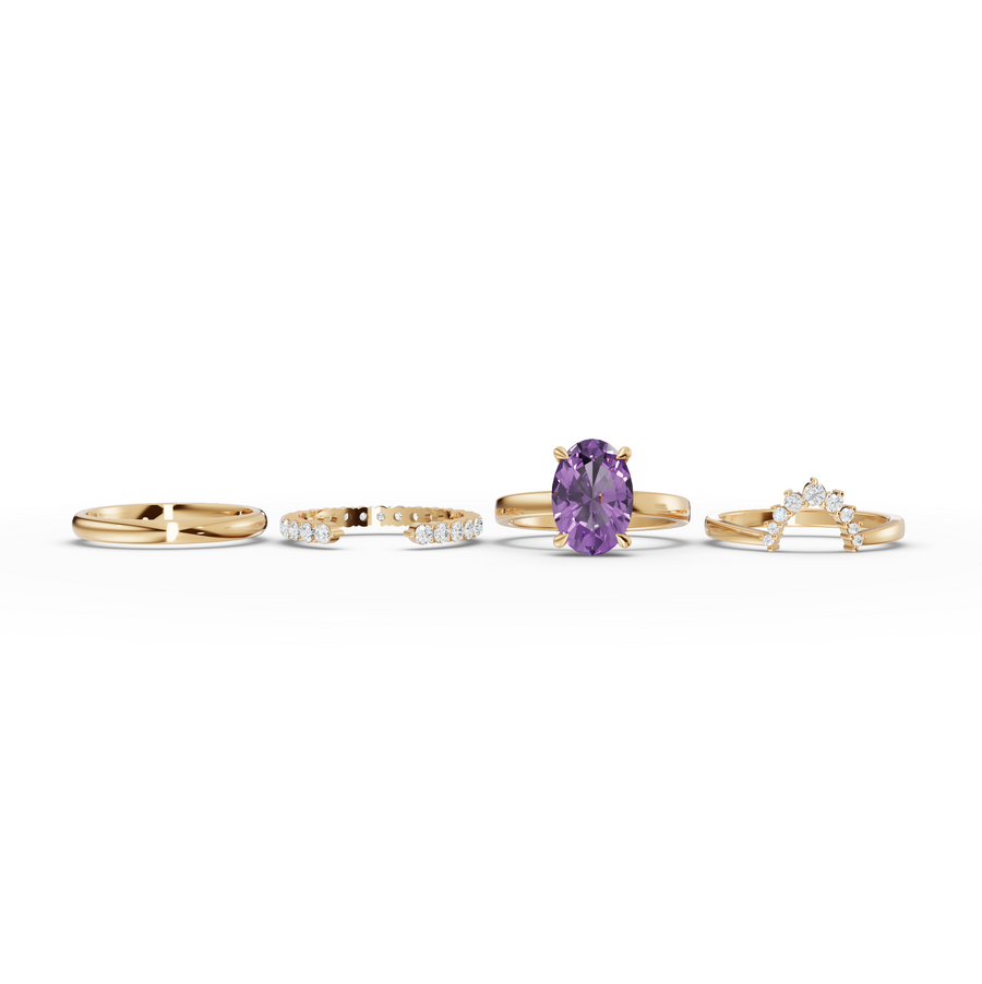 0.92 CT Oval Amethyst With Side Band Lab Grown Diamond Bridal Set, view 5