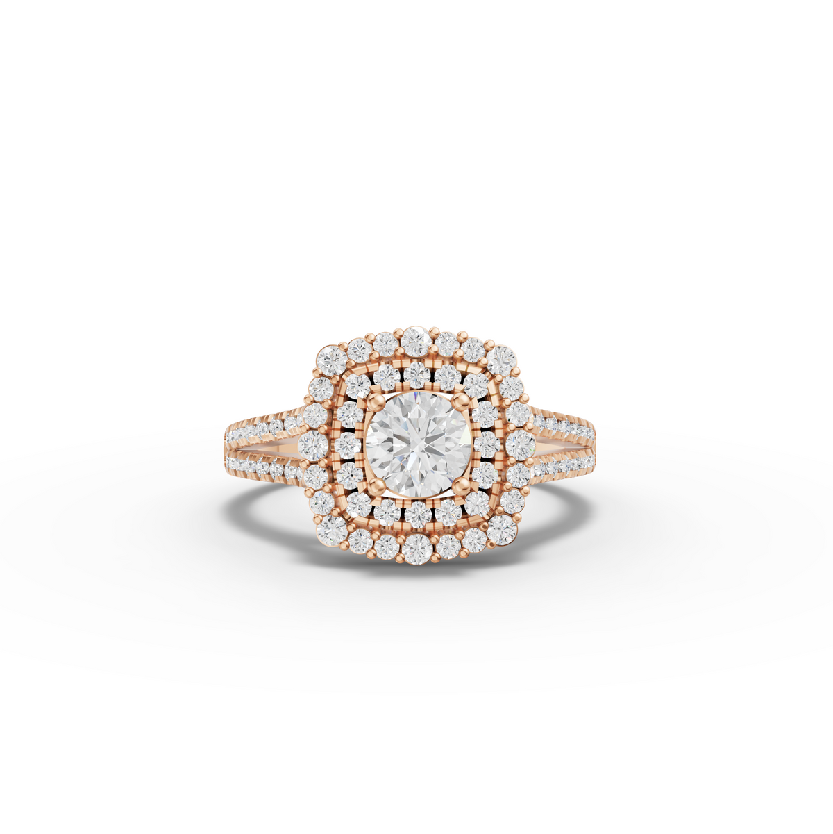 0.93 CT Round Double Halo Lab Grown Diamond Ring in rose gold