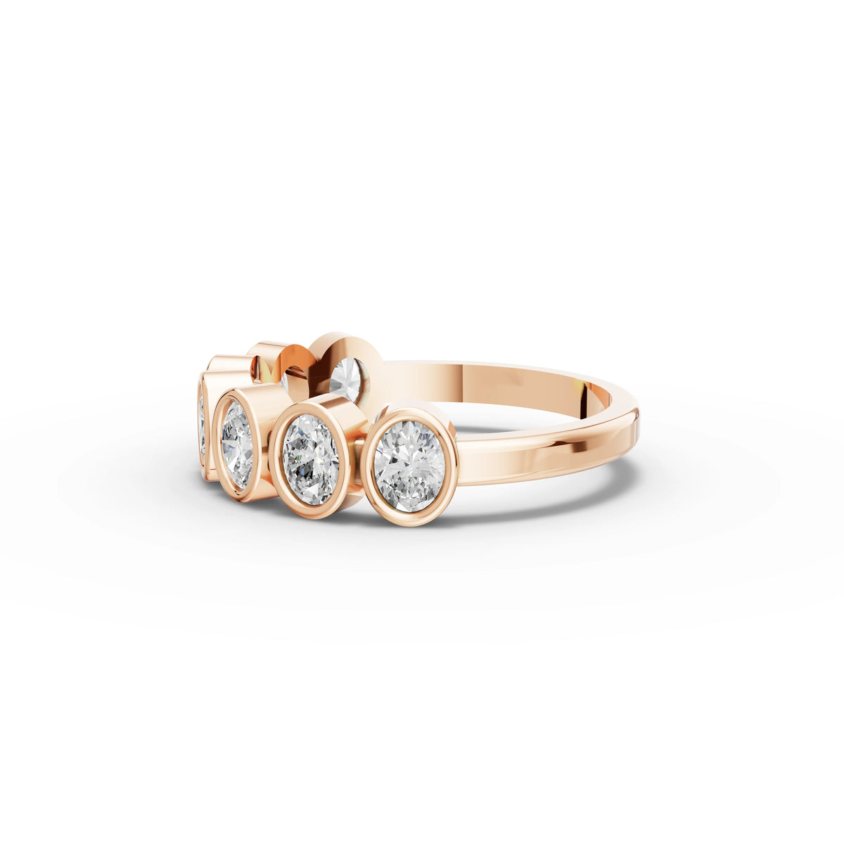 0.95 CT Oval Bezel Half Eternity Lab Grown Diamond Ring in rose gold, view 2