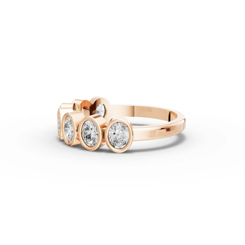 0.95 CT Oval Bezel Half Eternity Lab Grown Diamond Ring in rose gold, view 2