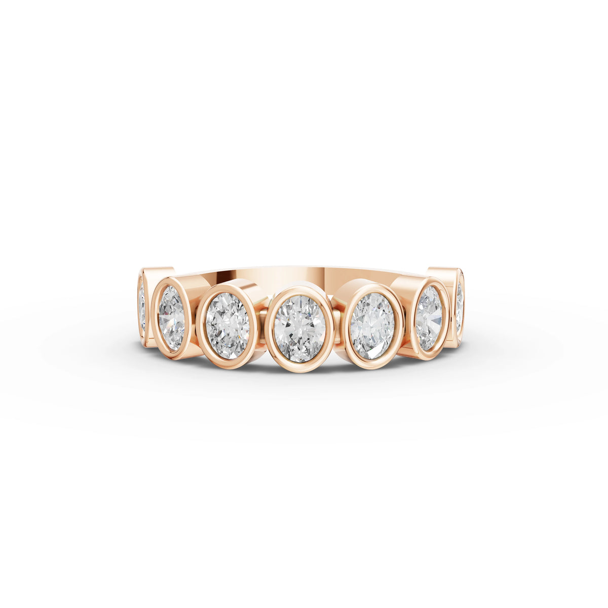 0.95 CT Oval Bezel Half Eternity Lab Grown Diamond Ring in rose gold