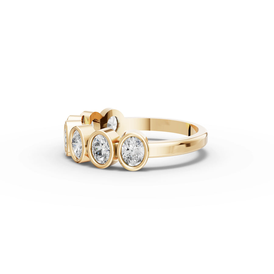 0.95 CT Oval Bezel Half Eternity Lab Grown Diamond Ring in yellow gold, view 2