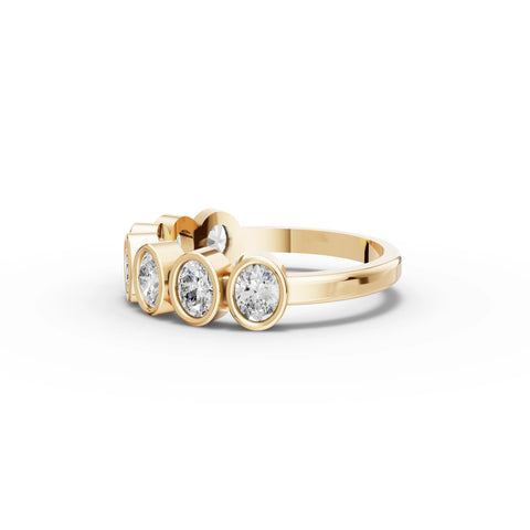 0.95 CT Oval Bezel Half Eternity Lab Grown Diamond Ring in yellow gold, view 2