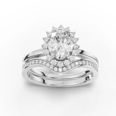 0.96 CT Oval Halo Lab Grown Diamond Bridal Set in white gold