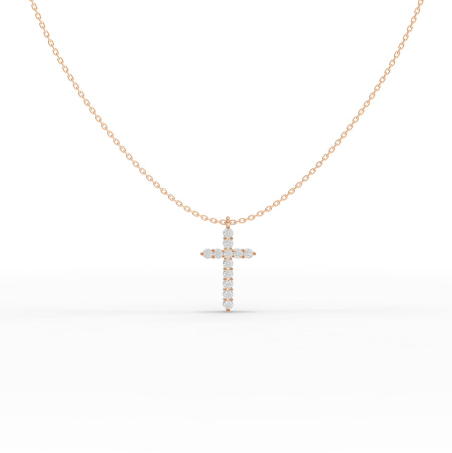 0.99 CT Classic Round Lab Grown Diamond Cross Necklace in rose gold