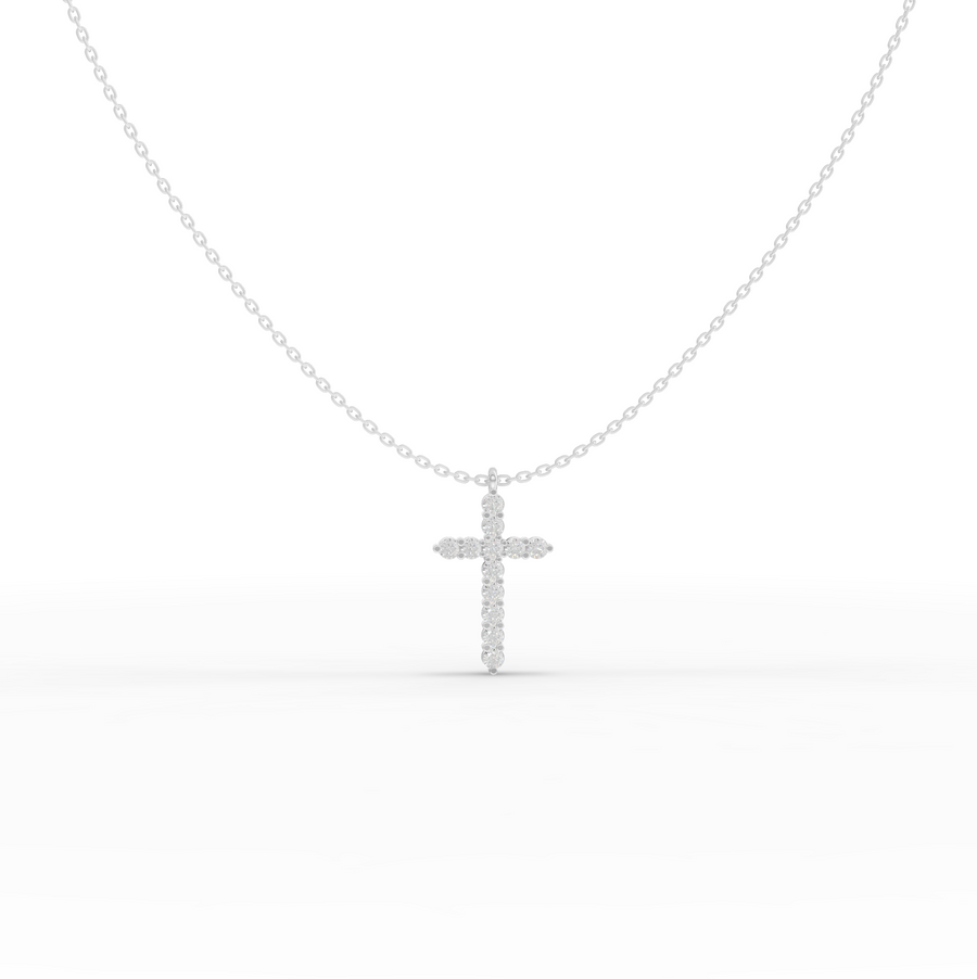 0.99 CT Classic Round Lab Grown Diamond Cross Necklace in white gold