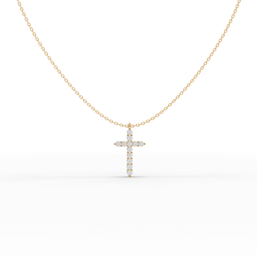 0.99 CT Classic Round Lab Grown Diamond Cross Necklace in yellow gold