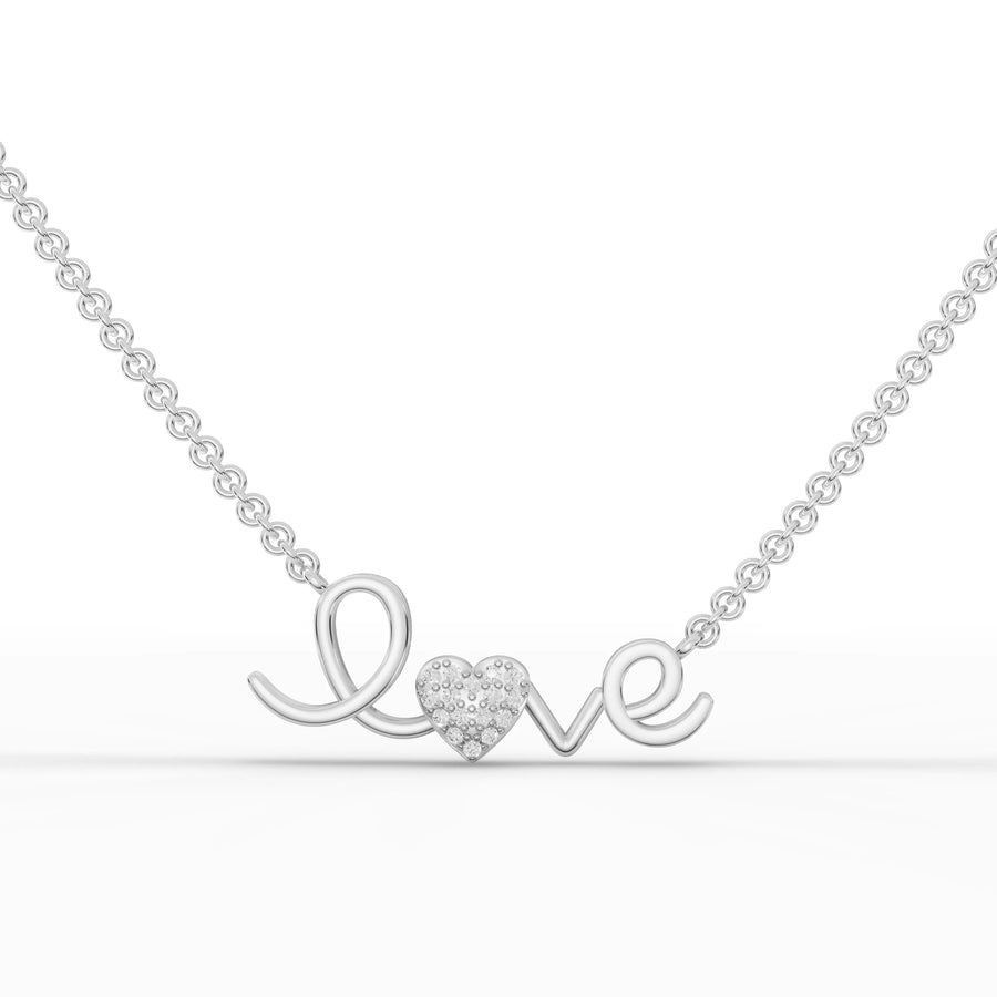 0.048 ct love heart pavé lab diamond pendant necklace in 18K gold with round diamonds and script design